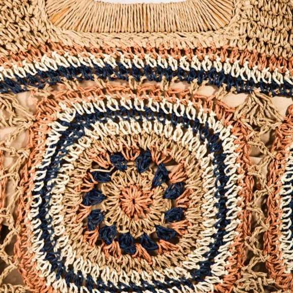 SOLD OUT Khaki Bohemian Straw Woven Braided Square Summer Bag - Picture 2 of 5